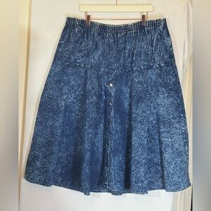 Vintage 80s L.A. Dawn California Acid Wash Denim A‑Line Skirt Size 18 Snap Front